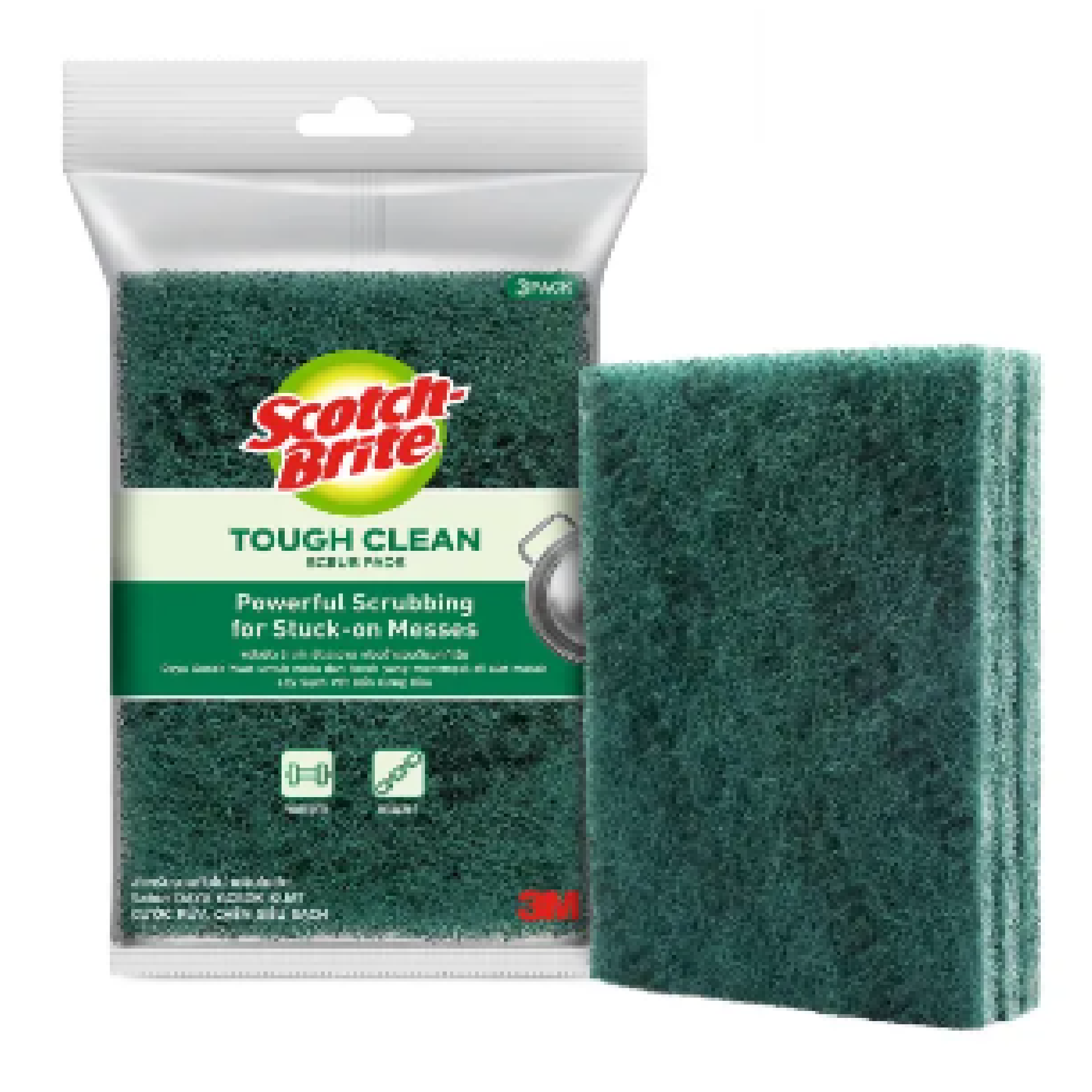 3M ScotchBrite TOUGH CLEAN Scrub Pad 3PC/Pack GREEN